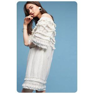 Anthropologie Love Sam White Luana Tassel Off The Shoulder Dress sz S